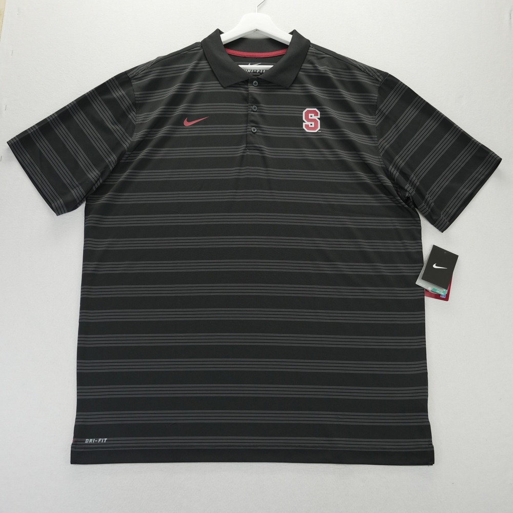 Nike Stanford Polo Shirt Mens 2XL Black Grey Striped Dri-FIT 622515-010